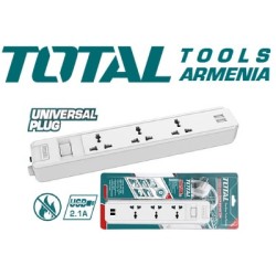 Երկարացման լարով վարդակ (ուդլինիտել) 3 տեղ 3մ/2 -  USB 2.1A 