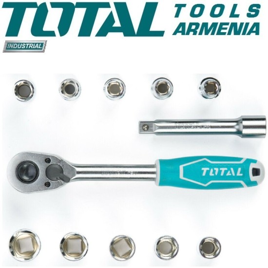 Socket set, 1/2, sockets 10 - 24 mm, with ratchet wrench