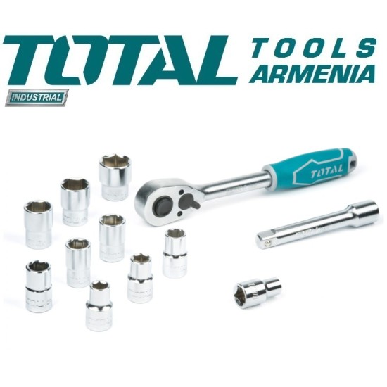Socket set, 1/2, sockets 10 - 24 mm, with ratchet wrench