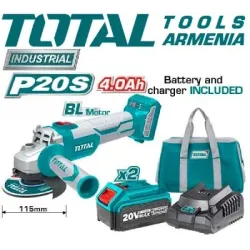 Անկյունային հղկող մեքենա (ԱՀՄ) - Բալգարկա մարտկոցով / Անխոզանակ շարժիչ / 20Վ / 4Ա / 115մմ / Արտադրական / INDUSTRIAL