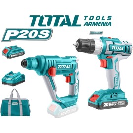 Cordless Rotary Hammer and Drill - Screwdriver 20 V, 2A