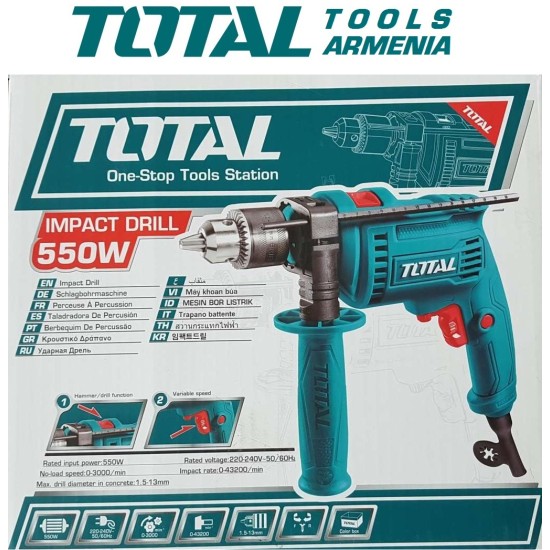 Electric Impact Drill /  550 W / 0–3000 rpm / 13 mm / 43200 bpm