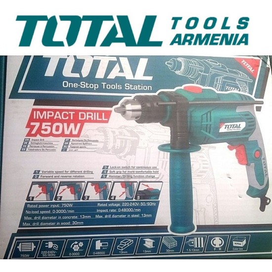 Electric Impact Drill /  750 W / 0–3000 rpm / 13 mm / 48000 bpm