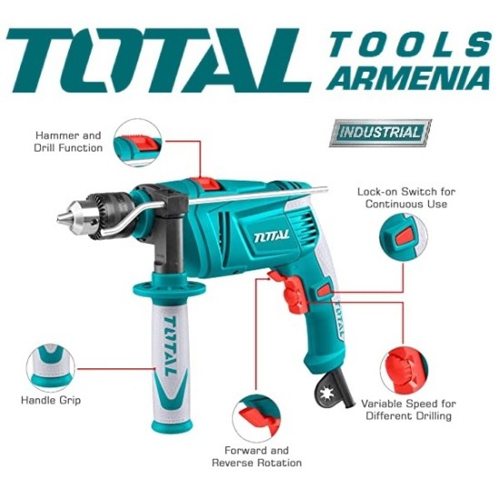 Electric Impact Drill/850 W/0–2700 rpm/13 mm/43200 bpm/INDUSTRIAL