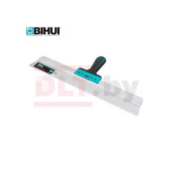 Notched Taping Knife with new 2K TPR soft grip handle with hanging hole, #420 stainless steel blade, BIHUI, art.PTKNQ6