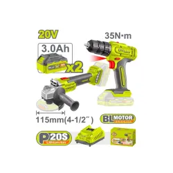 Անկյունային հղկող մեքենա և պտուտակադարձիչ մարտկոցային հավաքածու DYLLU DTCK20512