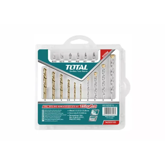 Set of drill bits for metal and concrete with screwdriver bits 16pcs