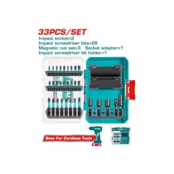 Պտուտակահանի հարվածային բիտերի հավաքածու և վարդակներ 33 հատ