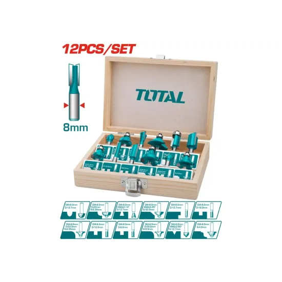 Router Bit Set - 8 mm 12pcs