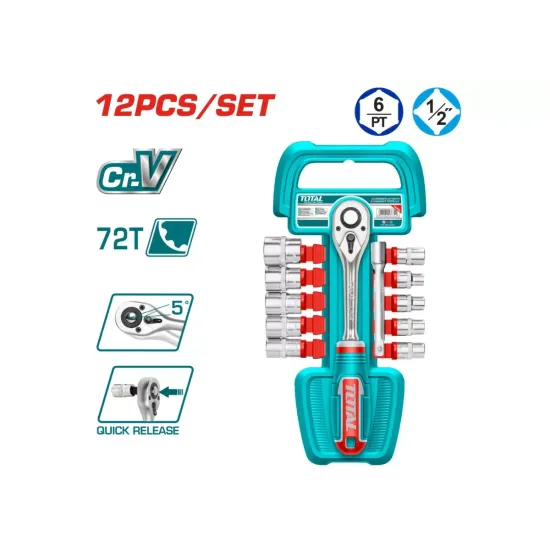 Socket set, 1/2, sockets 10 - 24 mm, with ratchet wrench