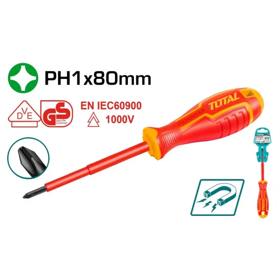 INSULATED SCREWDRIVER PH1 X 80mm 1000V