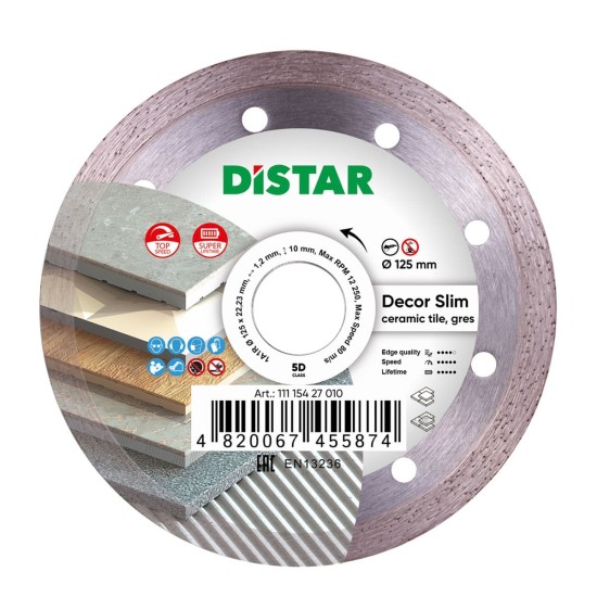 Ալմաստե կտրող սկավառակ 1A1R 125x22.22x10x1.2mm Decor Slim Ալմաստե կտրող սկավառակ 1A1R 125x22.22x10x1.2mm Decor Slim