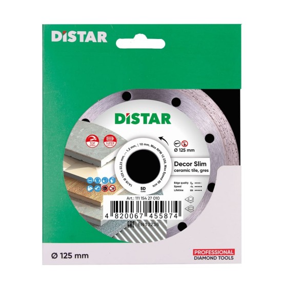 Ալմաստե կտրող սկավառակ 1A1R 125x22.22x10x1.2mm Decor Slim Ալմաստե կտրող սկավառակ 1A1R 125x22.22x10x1.2mm Decor Slim