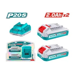 P20S լիթիում-իոն մարտկոցի և լիցքավորիչի հավաքածու Total TFBCPK2212