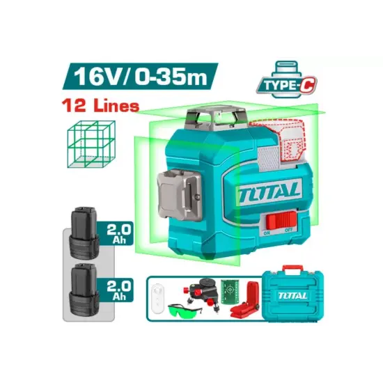Մարտկոցային 3D լազերային հարթաչափ TOTAL TLL301205 16Վ-TLL301205 Մարտկոցային 3D լազերային հարթաչափ TOTAL TLL301205 16Վ